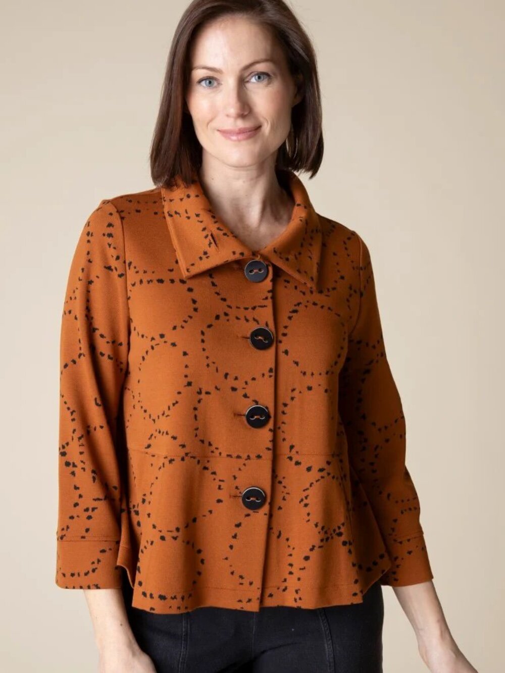Habitat Clothing Retro Circle Knit Jacquard Button Jacket Ginger Rust